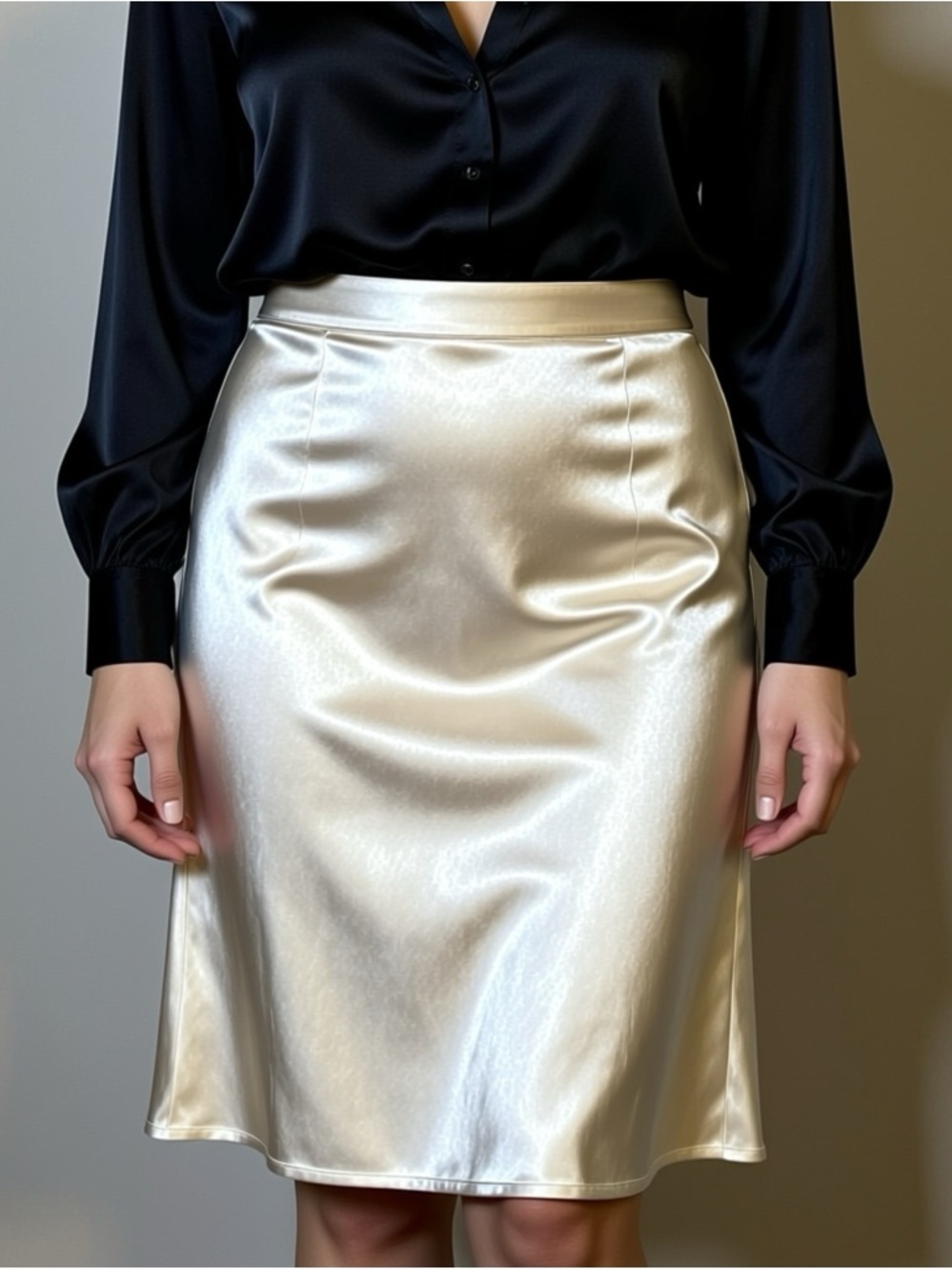 Skies Are Blue Womens Skirt Size 2X Satin Midi Beige Stretchy